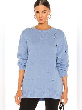 Helmut Lang Light Blue Distressed Crewneck Sweater size S